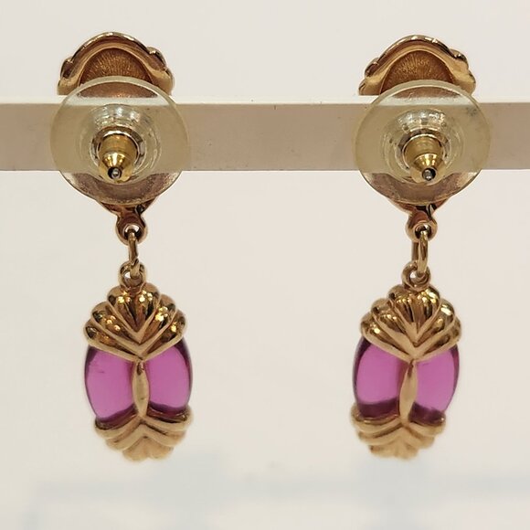 Vintage Swarovski Goldtone Purple Crystal Drop Pierced Earrings - Picture 5 of 8